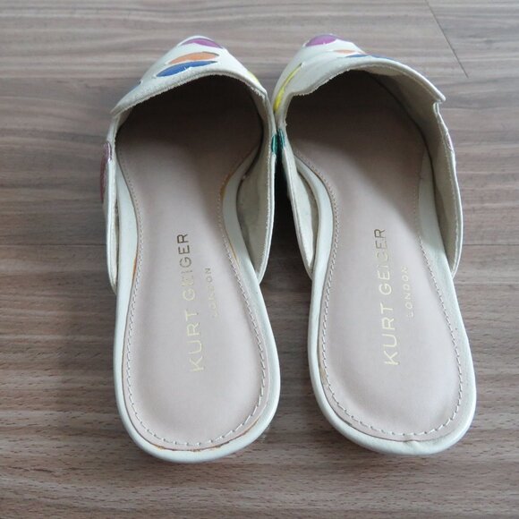 KURT GEIGER Otter Love White Rainbow Heart Flat Mules in Bone Leather Sz US 7 - Picture 7 of 13